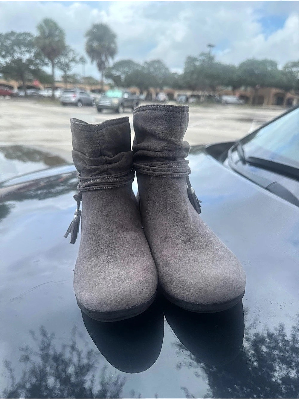 Women's Gray Ankle Boots With Tassels